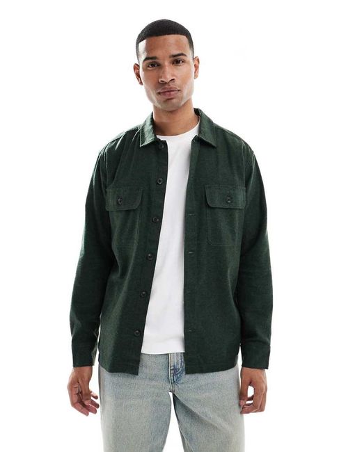 Jack & Jones Green Brushed Overshirt for men