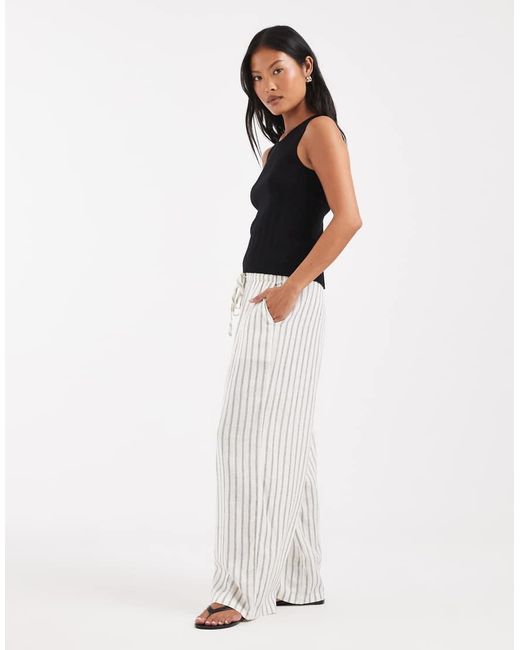 Vero Moda White Linen Touch Wide Leg Pants With Drawstring Waist