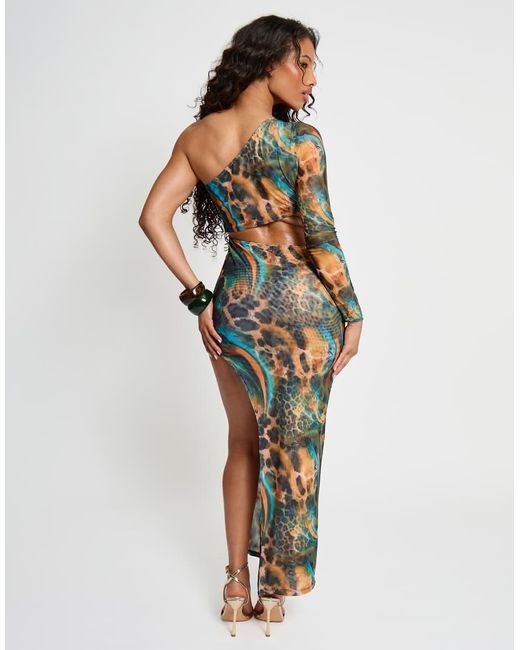 Public Desire Multicolor Aysemetric Cut Out One Sleeve Maxi Dress