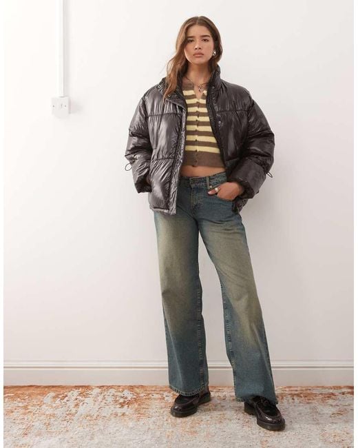 Noisy May Brown Shiny Puffer Jacket