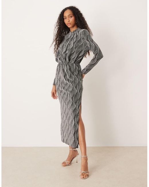 Y.A.S Natural High Neck Long Sleeved Glitter Maxi Dress