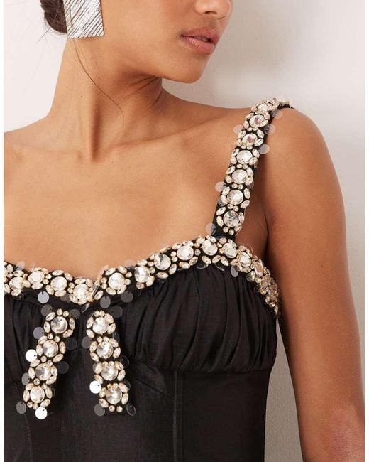 For Love & Lemons Black Chiffon Embroidered Plunge Maxi Dress