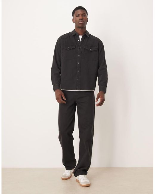 Abercrombie & Fitch Black Relaxed Denim Western Overshirt for men