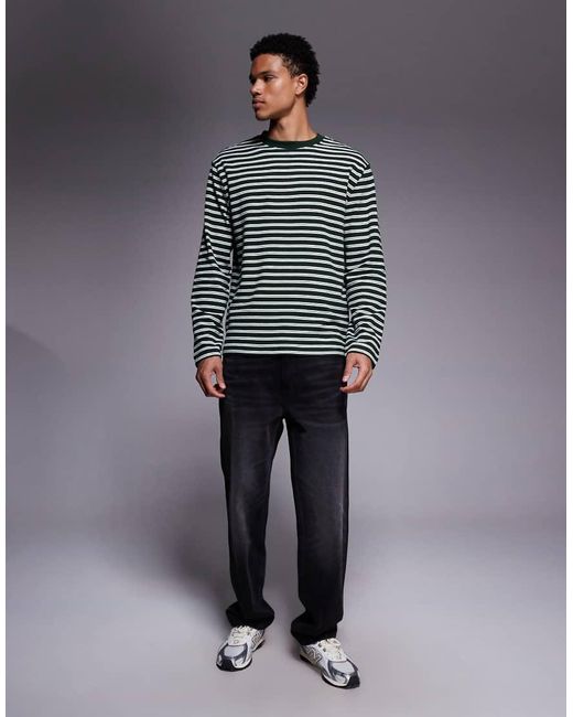 ASOS Blue Heavyweight Relaxed Long Sleeve Stripe T-Shirt for men