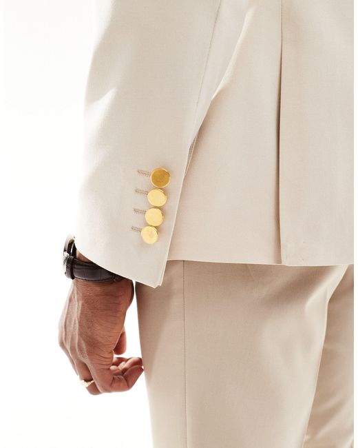 ASOS Natural Wedding Skinny Blazer With Gold Buttons for men
