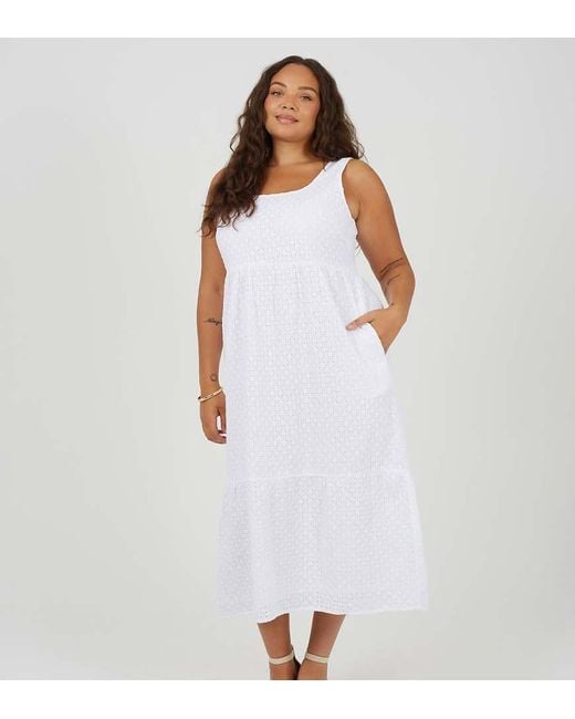 Brave Soul White Curve Broiderie Strappy Maxi Dress