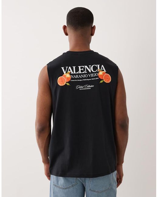 Only & Sons Blue Oversized Vest With Valencia Back Print for men