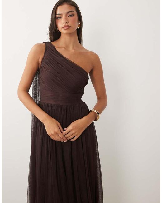 LACE & BEADS Black Bridesmaid Tulle One Shoulder Scarf Neck Maxi Dress