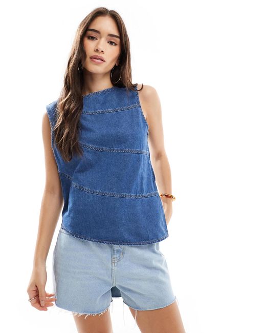 ASOS Blue Asymmetric Denim Top With Exposed Seams
