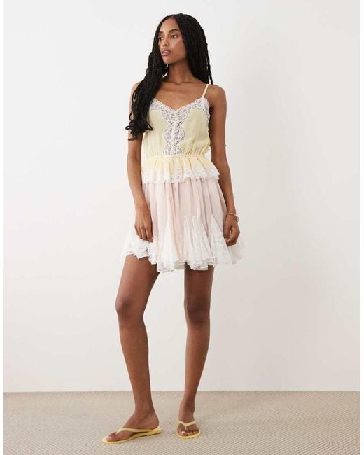 Miss Selfridge Pink Sheer Mini Dress With Lace Godets