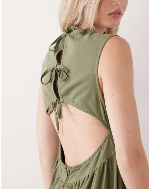Reclaimed Vintage Green Tie Back Denim Midi Dress