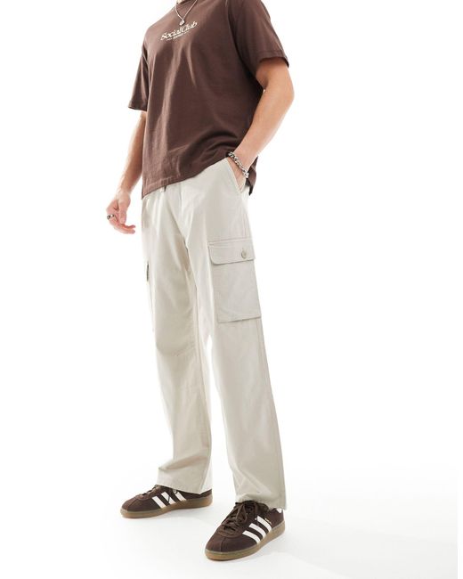 Pantalon cargo large en tissu résistant - sable Bershka pour homme en coloris White