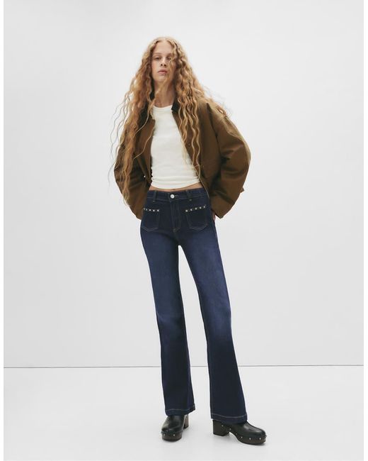 Pull&Bear White Studded Bootcut Jeans