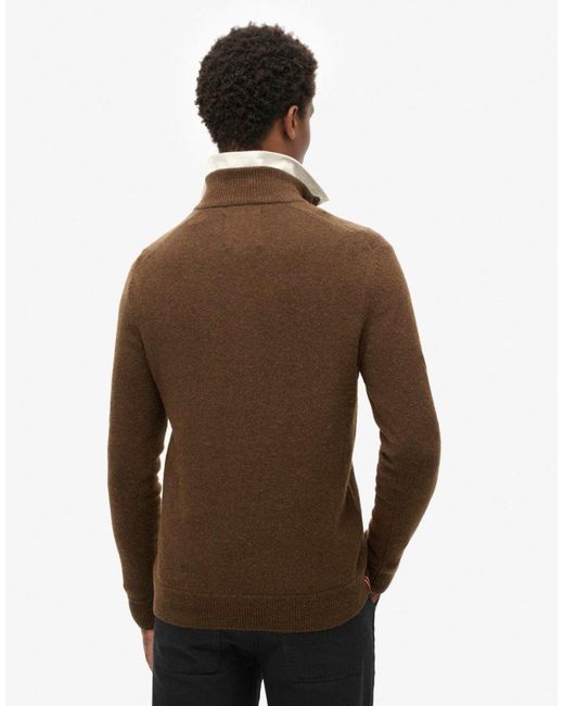 Pull basique en maille brodée à col zippé - marron boisé Superdry pour homme en coloris Blue