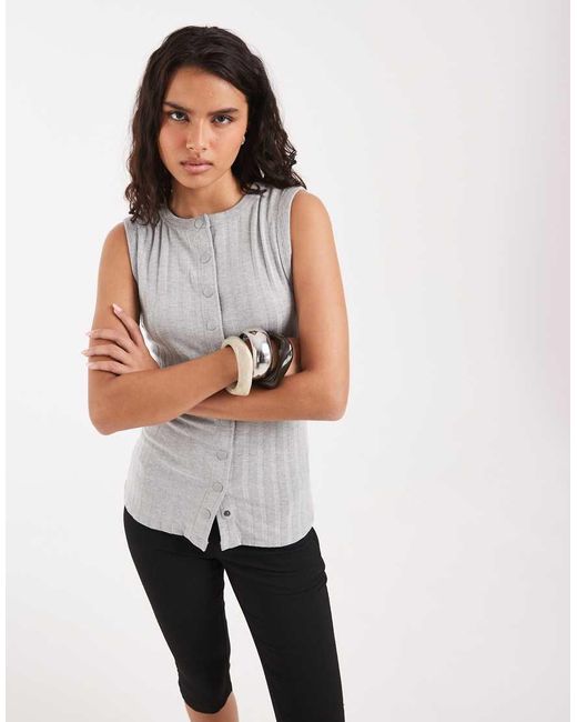 River Island Natural Button Down Tank Top
