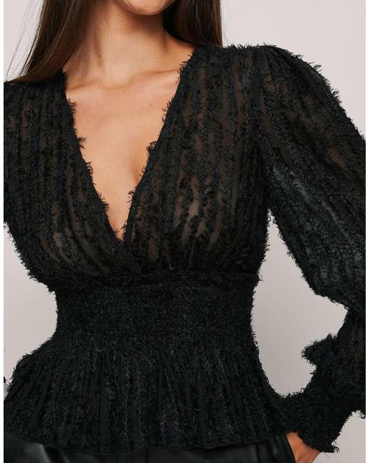 NA-KD Black Fringe Smock Ls Blouse