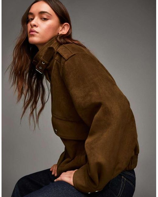 Bershka Brown Faux Suede Jacket