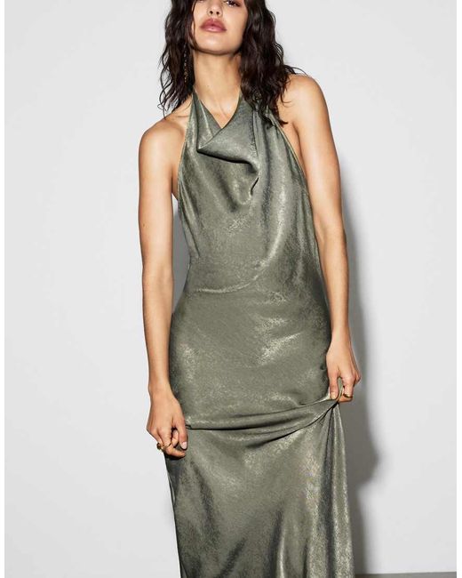 Pull&Bear Green Tie Dye Halter Midi Dress