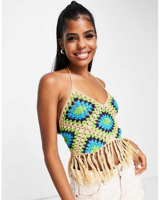Stradivarius Crochet Fringed Halter Top Lyst UK