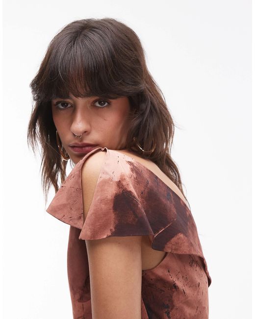 TOPSHOP Multicolor Asymmetric Neck Bias Cut Midi