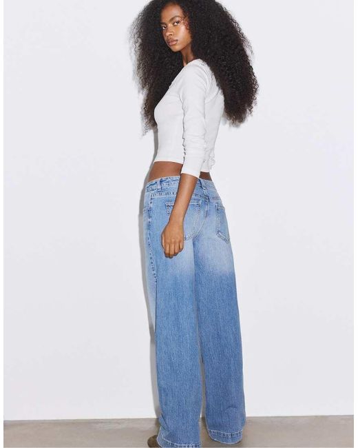 Stradivarius Blue Low-rise Straight Jeans