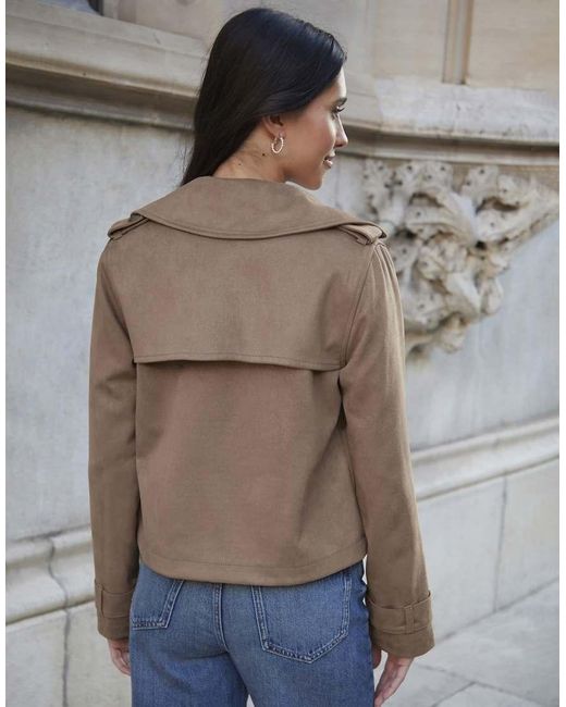 Threadbare Natural Suedette Cropped Trench Coat