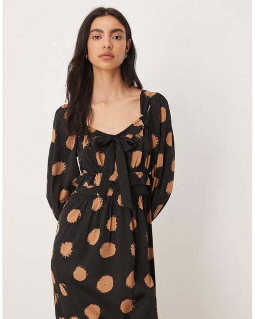 Wednesday's Girl Natural Bow Detail Long Sleeve Midaxi Dress
