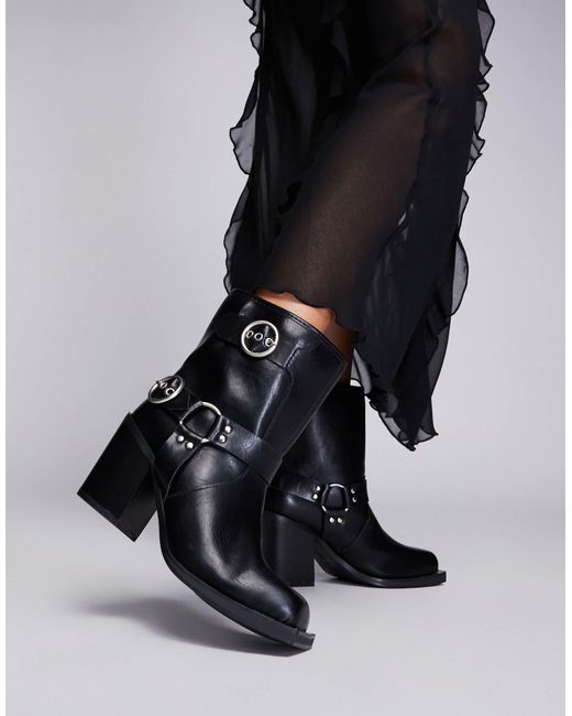 High heeled biker boots deals