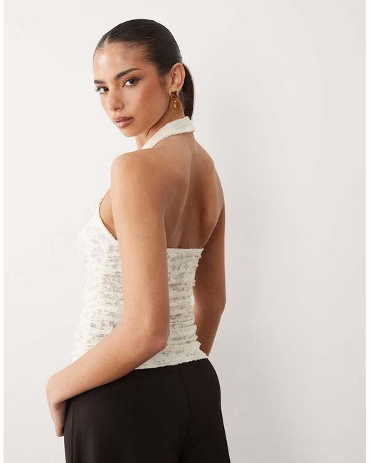 ASOS White Devore Ruched Halter Top