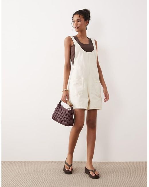 ASOS Natural Denim Playsuit With Scoop Neck And Cross Back