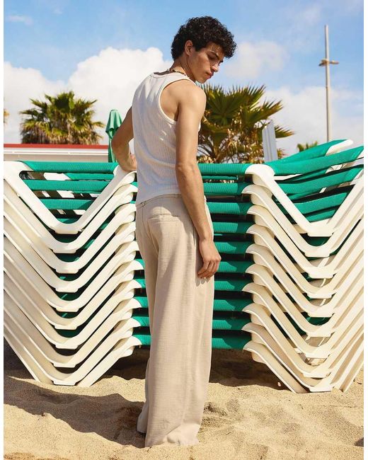 Bershka Metallic Barrel Leg Pleated Trousers for men