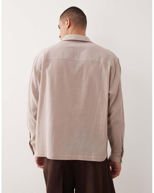 ASOS Natural Oversized Overhead Crinkle Texture Shirt for men