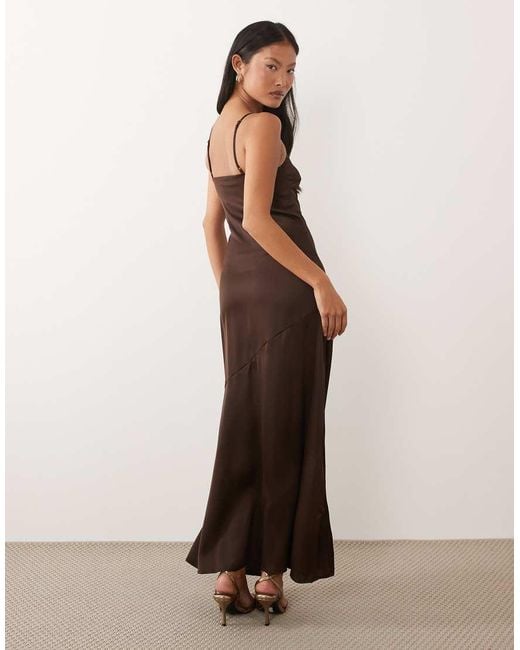 Vila Brown One Shoulder Strap Detail Satin Maxi Dress