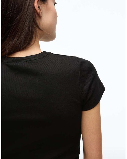 Bershka Black Basic Rib Short Sleeve T-shirt