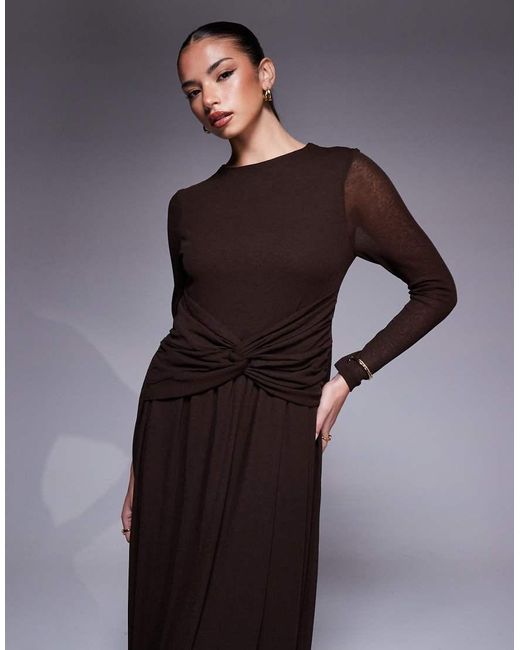 ASOS Blue Long Sleeve Slash Neck Twist Detail Maxi Dress