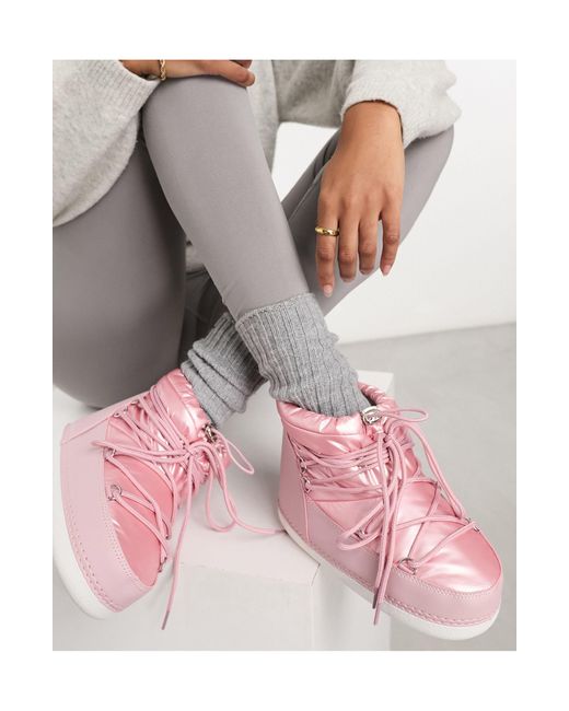 Public Desire Pink Zuri Low Ankle Snow Boots