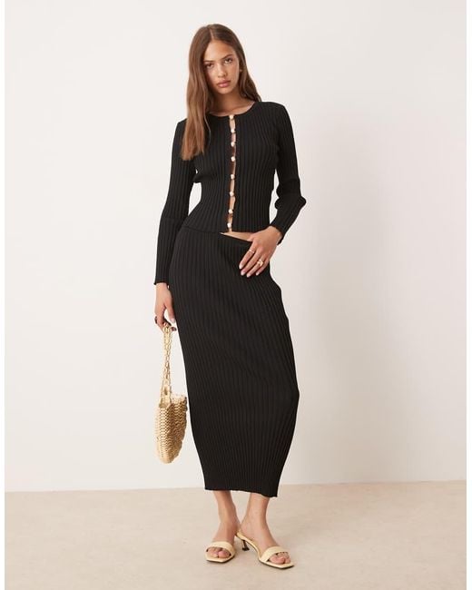 SNDY'S Black Ribbed Knit Pearl Open Detail Long Sleeve Top Co-ord