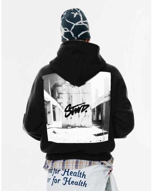 Pull&Bear Black Stwd Hoodie for men