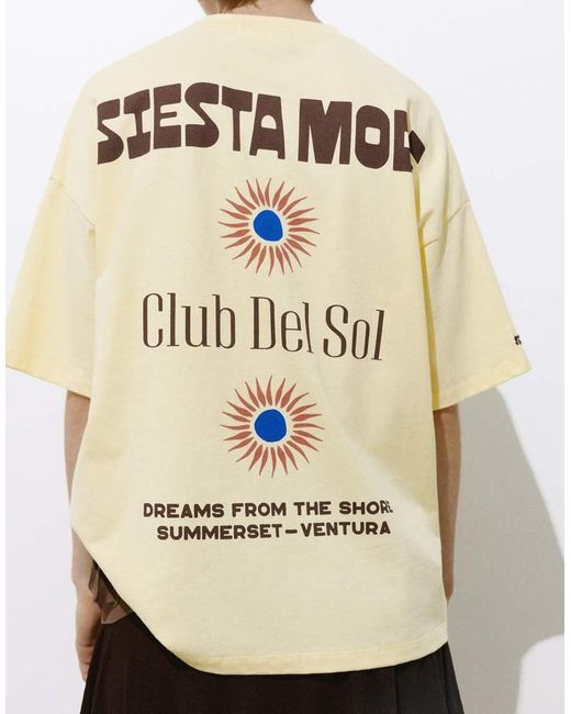 Pull&Bear Natural Oversize T-Shirt With Graphic