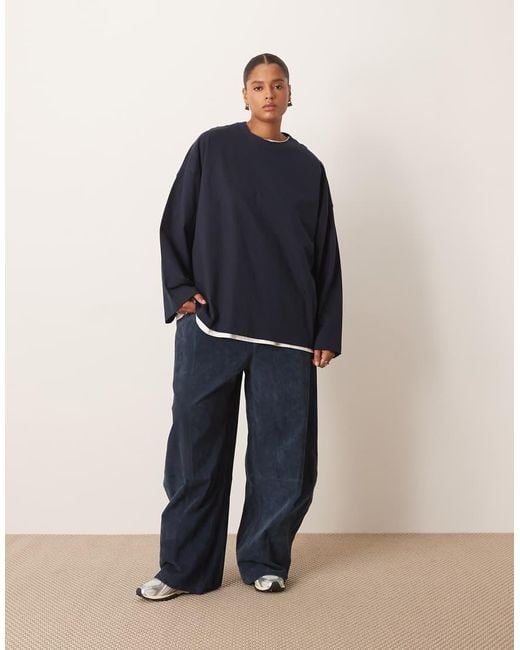 ARRANGE Blue Curve Cotton Oversized Long Sleeve T-shirt