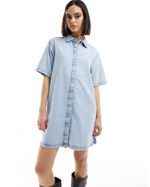 ASOS Blue Soft Short Sleeve Shirt Dress