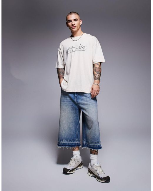 ASOS Gray Oversized Linen Blend T-shirt With Text Graphic for men