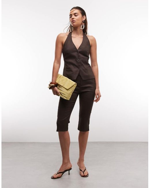 Mango Brown Petunia Sleveeless Halterneck Waistcoat Co-ord