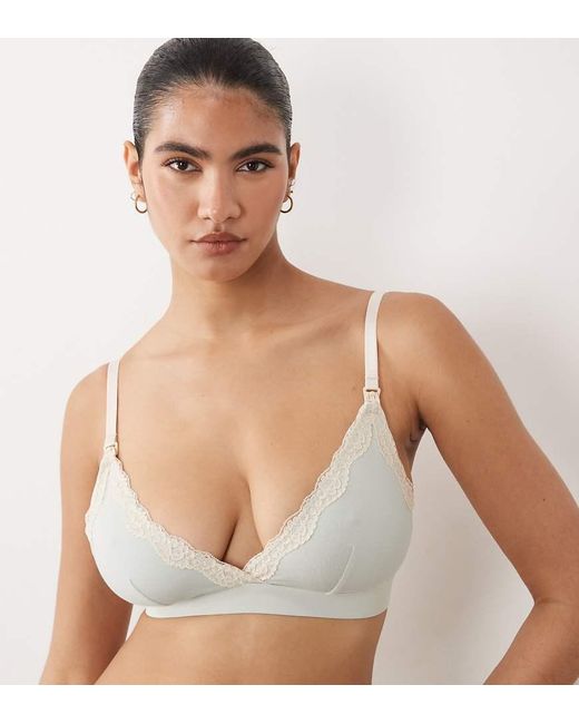 Lindex White Maternity Super Soft Lace Trim Nursing Bra