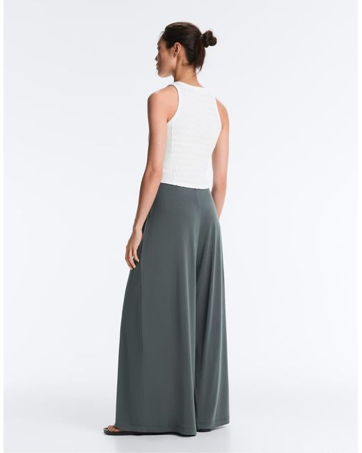 Oysho White Floaty Trousers With Pleated Modal Blend Waist