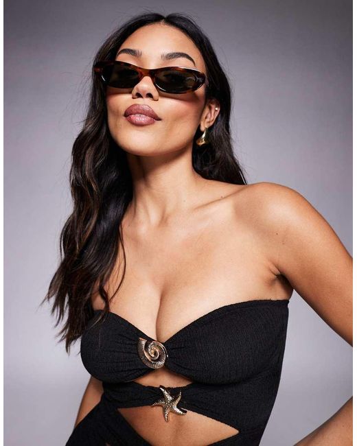 ALDO Black Panama Slim Rectangle Sunglasses