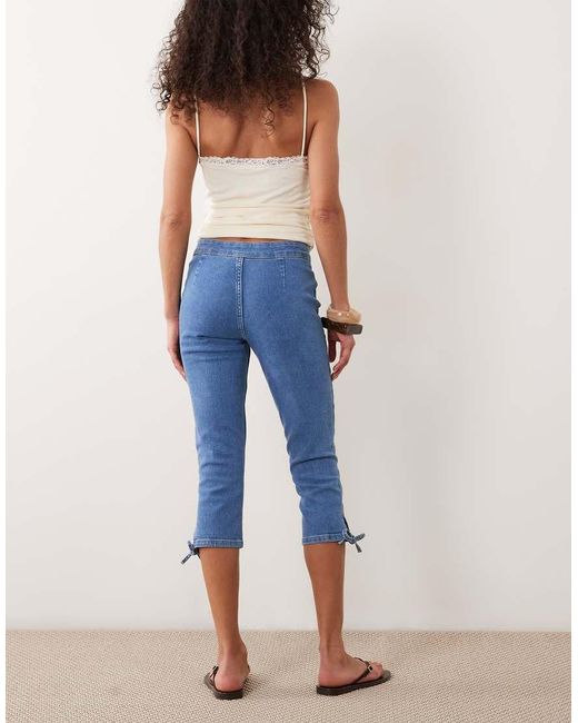 Miss Selfridge Blue Denim Capri Pants With Bows