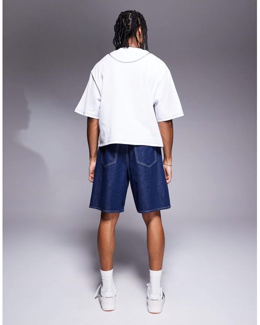 Short mi-long en jean noué devant - brut ASOS pour homme en coloris Blue