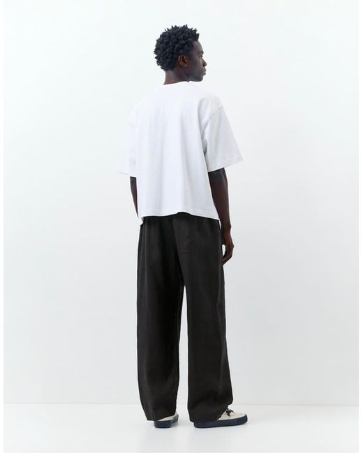 Pull&Bear Gray 100% Linen Trousers for men