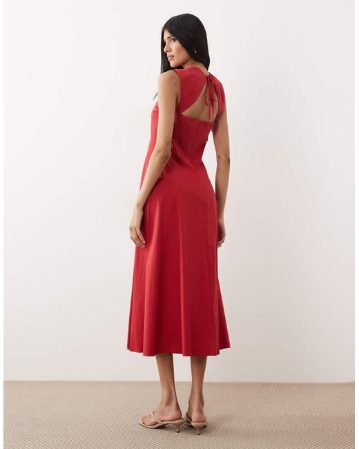 Mango Red Cotton Rich Sweetheart Neck Sleeveless Maxi Dress